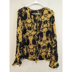 A.L.C. Yellow Black 100% Silk Button Up Blouse Size XS